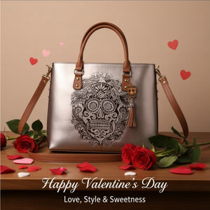 Sugar Skull Rose Gold Embossed Tooled Artisan Bag Purse Tote Bolsa Artesana